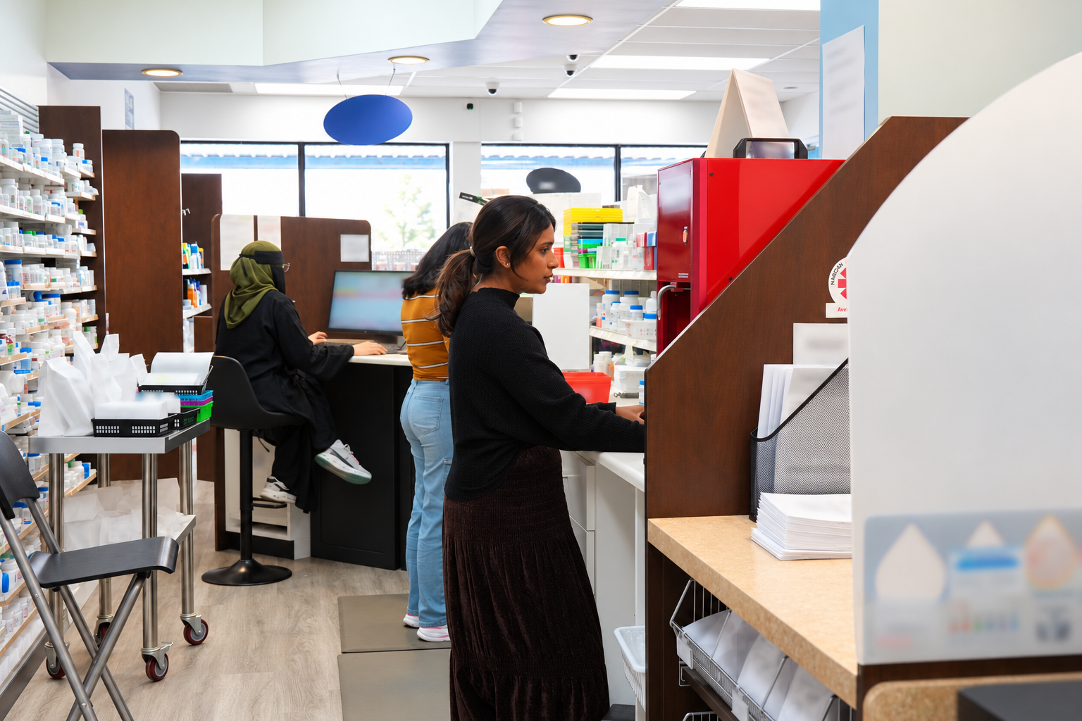 Pharmacy team members preparing prescriptions